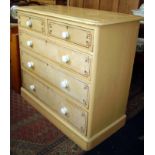 Victorian painted & decorated pine chest of drawers with china bun handles