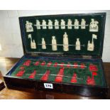 19th c. Chinese ivory chess set in lacquered chess board box