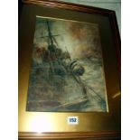 Gregory ROBINSON (1876-1967) watercolour of waves crashing over a ship