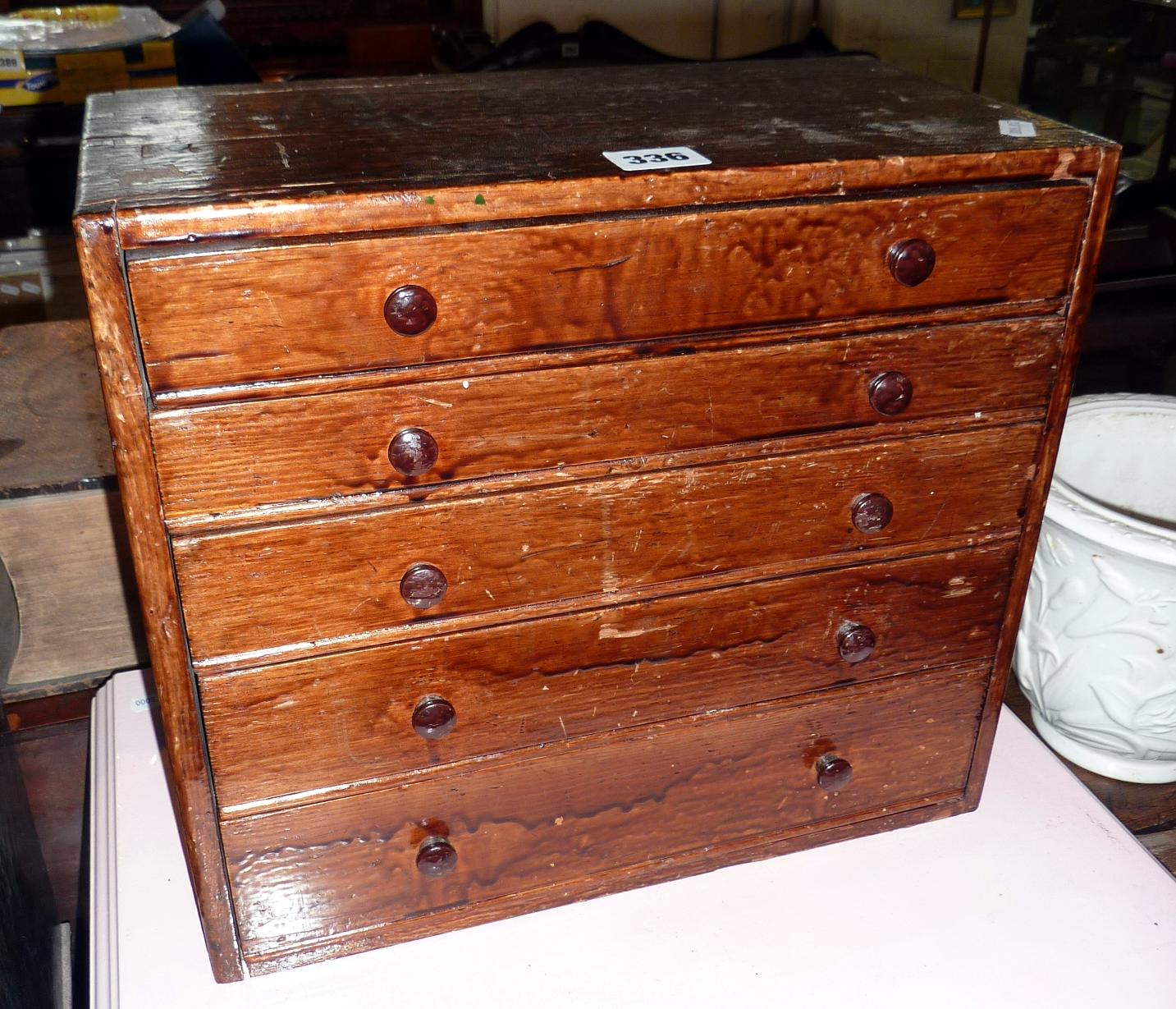 Miniature watchmaker's tool chest with five drawers