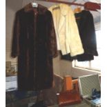Vintage clothing: a fur stole in original Austin Reed box, a long brown 1950s Martins fur coat, a