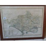 John Cary antique framed map of Dorsetshire 1805, together with three other old framed maps of the