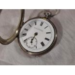 A silver cased pocket watch, the white d