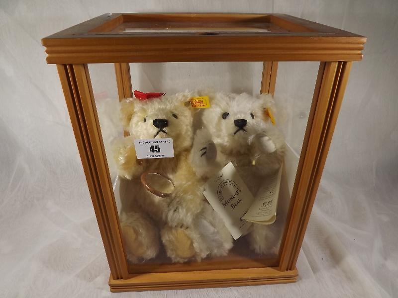 Steiff bears - a glazed display case con