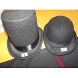A gentleman's bowler hat, 56cm and a top