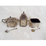 A George VI silver cruet set, salt, pepp