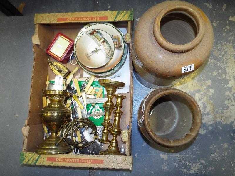 A mixed lot to include flat ware, brass