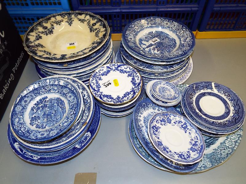 A large quantity of blue and white table