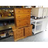 A pine chest of drawers 76cm x 66cm x 41