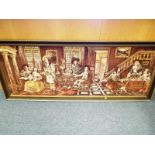 A large gilt framed cotton tapestry depi