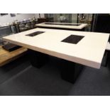 A marble top dining table, marble legs,