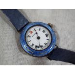 A lady's blue enamelled wrist watch, the