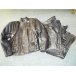 A motorbike leather jacket and trousers