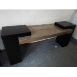 A marble and wood desk 80 cm (h) x 141 c