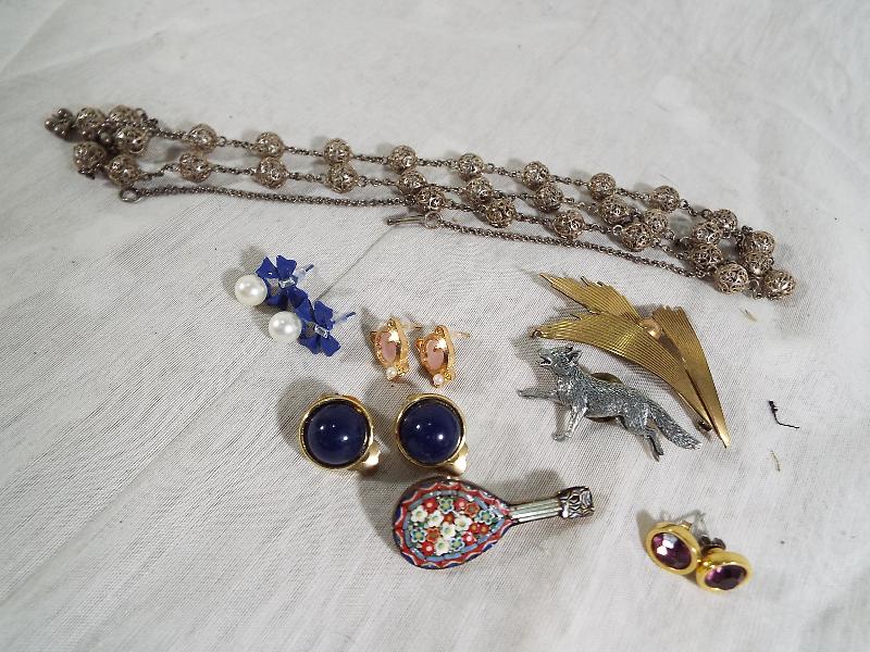 A good collection of costume jewellery to include a micro mosaic mandolin brooch, an  A.R.Brown