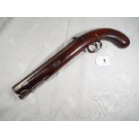 A gentlemans travel percussion pistol circa 1850. Bearing the makers name I Blissett. Smoothbore