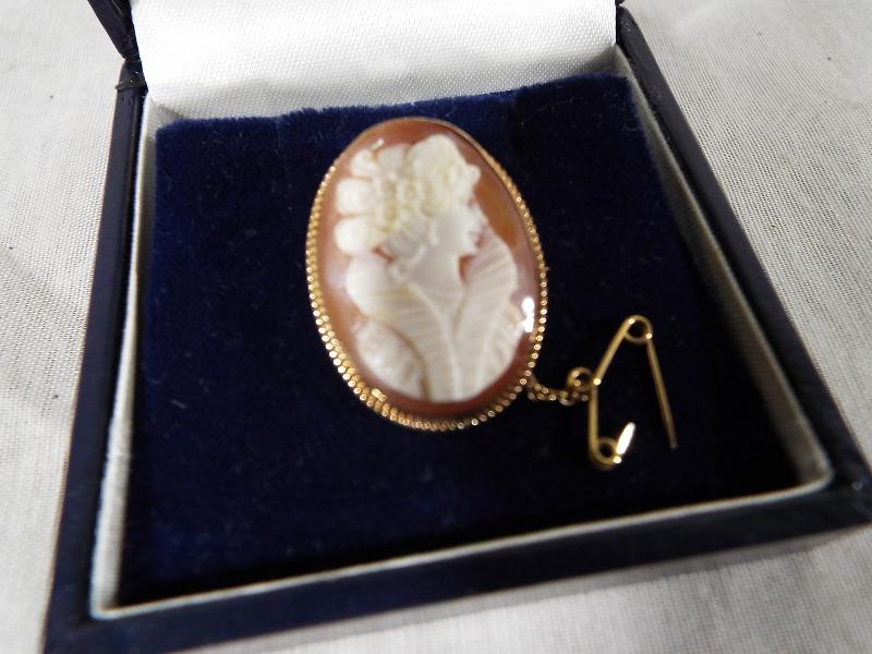 A lady's cameo brooch with hallmarked 9ct gold mounts - Est £30 - £50