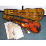 A late 19th century violin, the paper label within marked Karl Etinne, Paoli Franco No 832 1899,