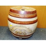 A large crested stoneware keg 37cm (h)