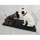 A cast iron novelty money bank in the form of a (HMV) dog and horn gramophone