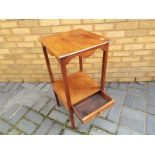 A good quality small square topped mahogany side table with lower drawer 77 cm x 37 cm x 37 cm