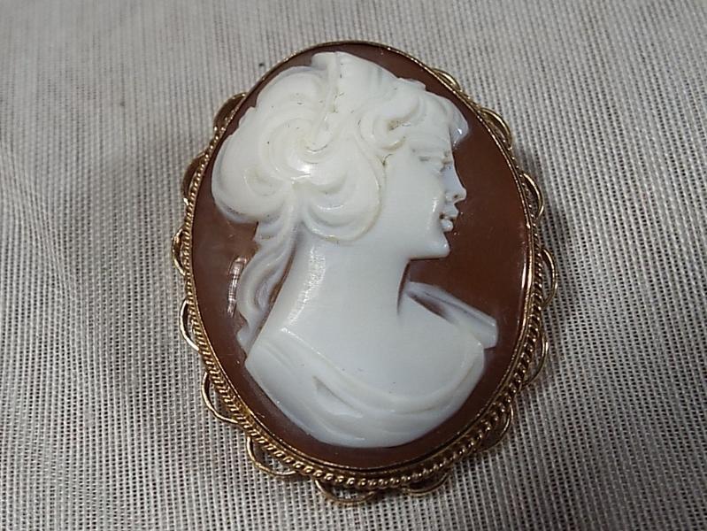 A lady's cameo brooch with hallmarked 9 carat gold mounts - Est £30 - £50