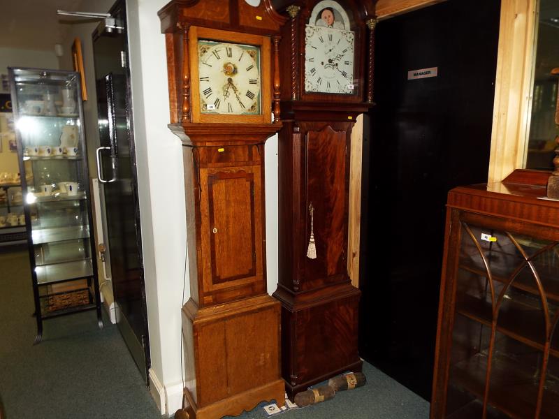 A provincial oak and mahogany cased 30 hour longcase clock, 12 inch (30 cm) square painted dial