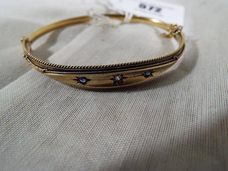 A lady's stone-set yellow metal bracelet stamped 15ct (15 carat) set with old cut diamond and - Image 2 of 2