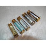 Five vintage pocket atomisers by Le Kid Depose of France, all finished with a Mother of Pearl inlay