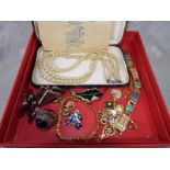 A small collection of good quality costume jewellery to include Pompadour pearls, boxed, enameled