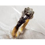 A lady's hallmarked 22 carat gold and platinum ring, single stone diamond ring, diamond weight 50 -