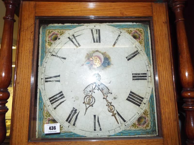 A provincial oak and mahogany cased 30 hour longcase clock, 12 inch (30 cm) square painted dial - Image 4 of 4