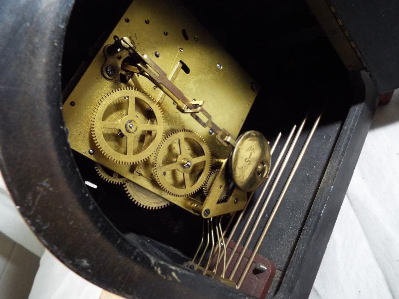 An Art Deco style mantel clock, oak case with applied skeletonised chapter ring and chrome bezel, - Image 2 of 2