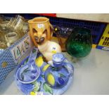 A mixed lot to include a Sylvac figurine depicting a Siamese cat # 5111, Beswick water jug # 652,