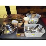 A good mixed lot to include 12 Magic Lantern Tub and Tiger scene slides, silver plated table ware,