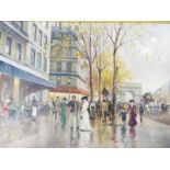 Roland Davies (British, 1904-1993) - an oil on canvas, a Parisian street scene, Les Champs Elysees,
