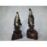 Two Japanese hard stone carvings with figural decoration, 21cm (h)
