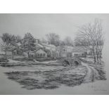 After Cyril Barnes (British) - a black and white print depicting a village scene issued in a