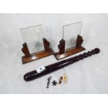 A truncheon, two Art Deco oak picture frames and four vintage brooches