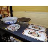 A good mixed lot of ceramics and glassware to include large blue and white Burleigh ware wash bowl,