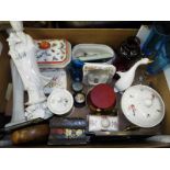 A mixed lot to include ceramics, glassware, paper mache box, picture frames and similar