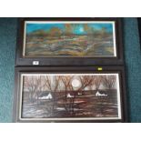 Two original oils on canvas depicting landscape scenes, each signed by the artist lower right