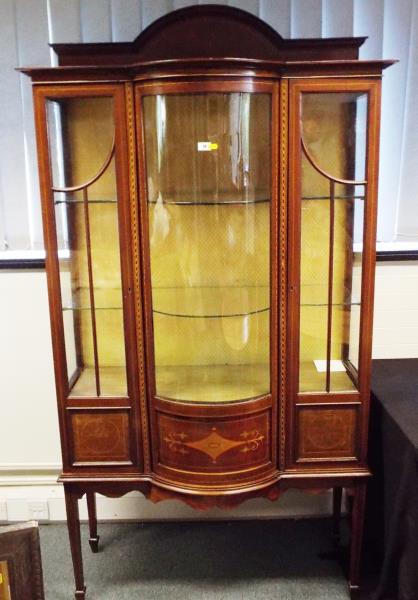 A good early period display cabinet, the central bow-fronted panel flanked by twin doors, glazed - Image 2 of 2