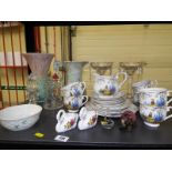 A good mixed lot of ceramics and glassware to include an Arthur Wood water jug with floral and