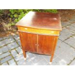 An empty mahogany gramophone cabinet, the hinged lid marked Aeolian - Vocazion Graduola on tapered