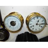 A matched pair of ships clock and barometer/ thermometer, marked Scchatz to the dials, the clock