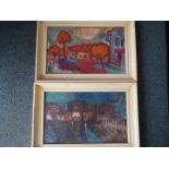 Liptak Pal (Hungarian) - Two original watercolours, abstract, depicting village scenes, each signed