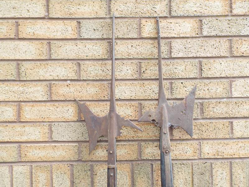 A pair of Halberds, cast metal axe heads with wooden poles, 82cm (length) - Image 2 of 2