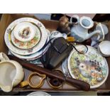 A good mixed lot to include Indian carving knife set, collector plates, Polaroid camera and similar