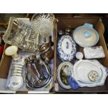 A good mixed lot to include Porsgrund Norge lidded jar, plated ware, ceramics, cut glass vases,